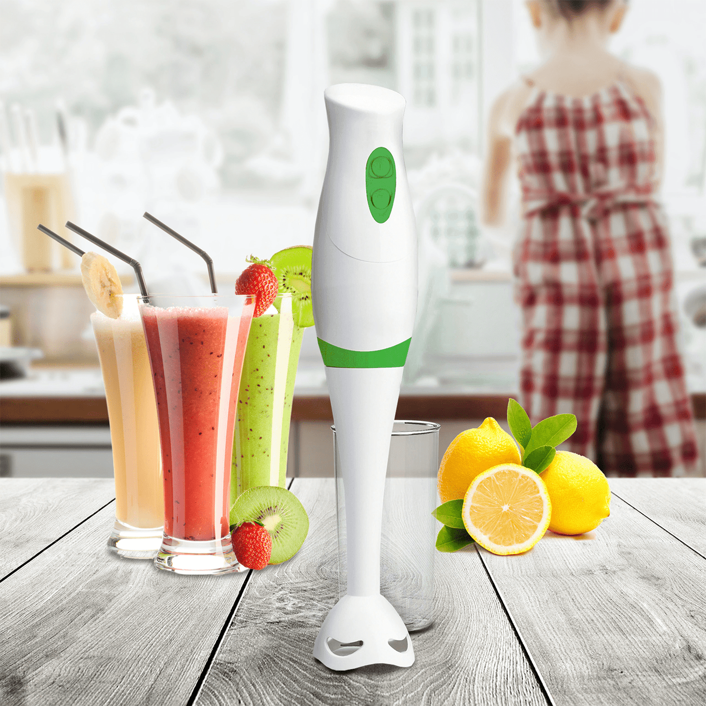 Batidora de Mano Potente, 300W, Ergonómica y Ligera con 2 Velocidades, Cuchilla de Acero Inoxidable, Motor Silencioso, Vaso de 600 ml y Cable de 1,2 m