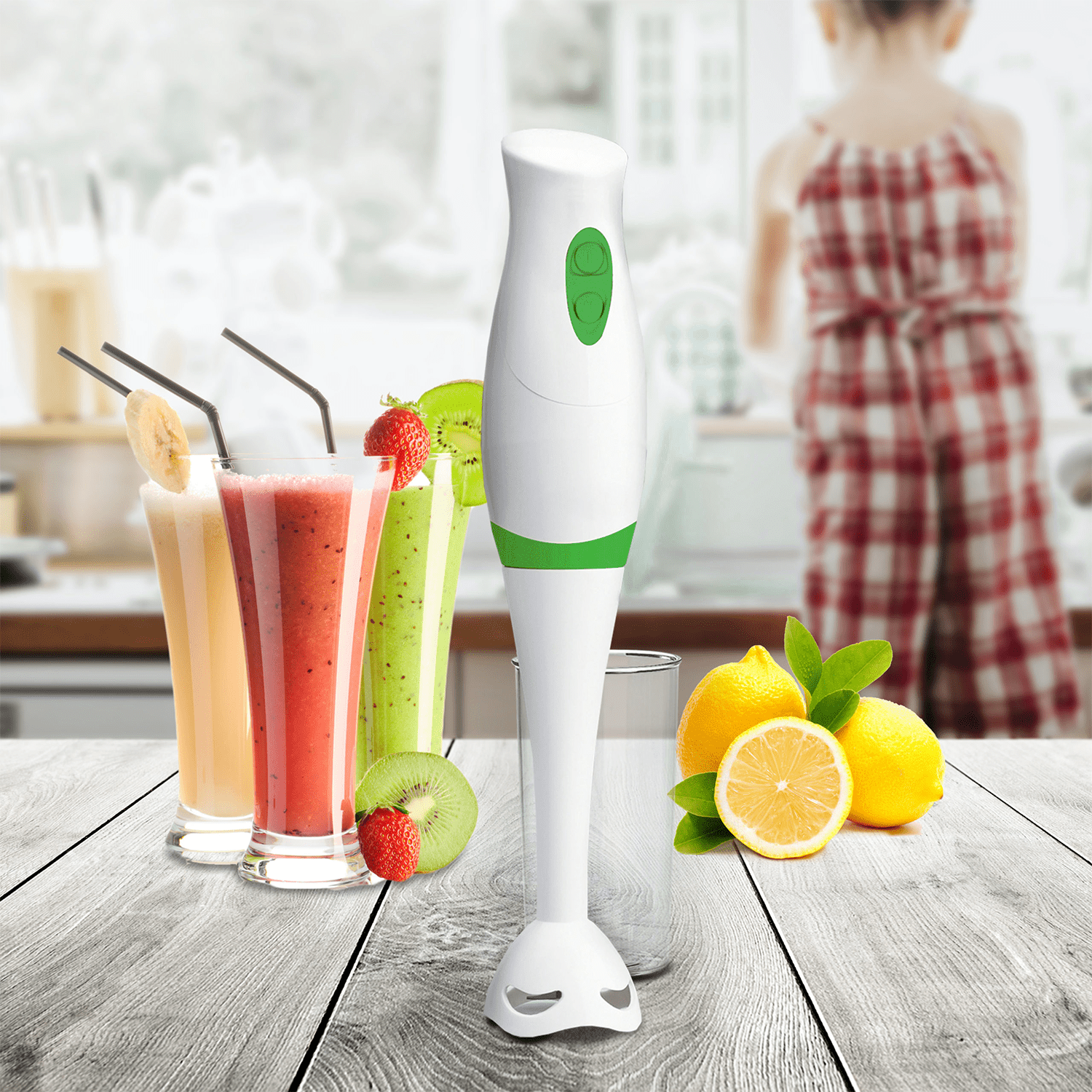 Batidora de Mano Potente, 300W, Ergonómica y Ligera con 2 Velocidades, Cuchilla de Acero Inoxidable, Motor Silencioso, Vaso de 600 ml y Cable de 1,2 m
