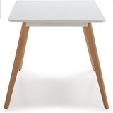 Mesa Comedor para 4-6 Personas, Mesas de Cocina estilo Nórdico, Diseño Resistente, Duradero y Ligero, Ideal para Uso Diario, Tablero MDF Blanco Mate, Patas de Madera de Haya Maciza con Protectores Antirayaduras, Adaptable a Cualquier Espacio