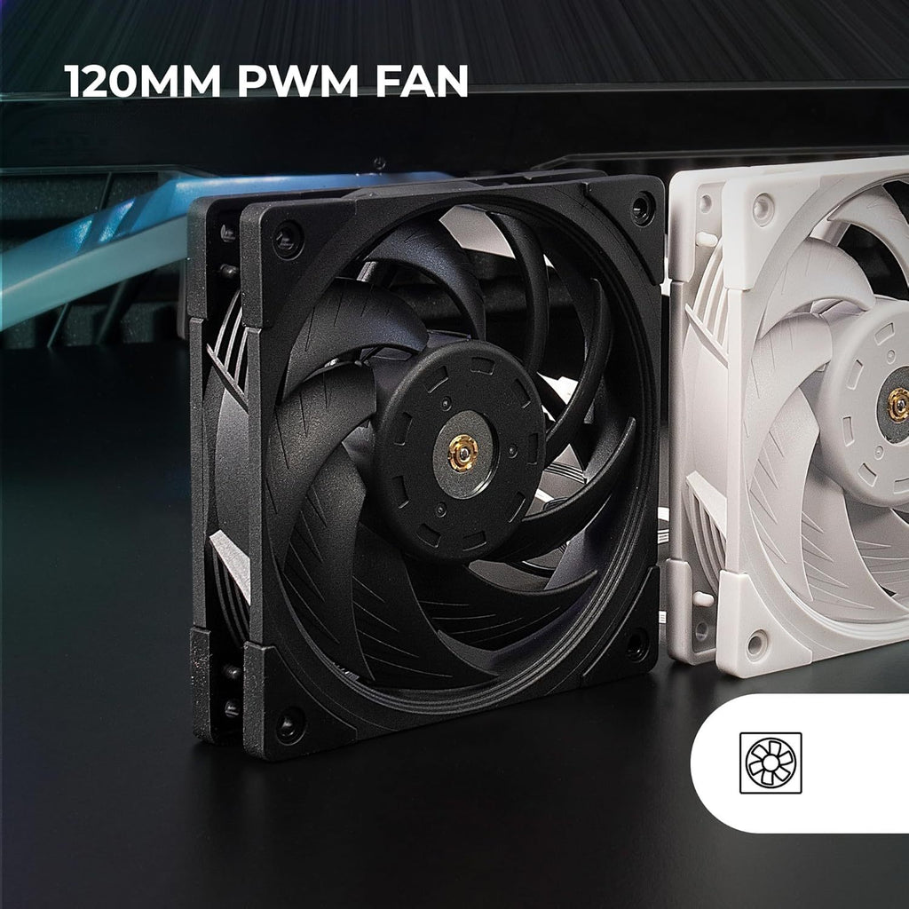 Mars Gaming MFNC, Ventilador PC PWM 120mm, Rodamiento FDB de Cobre Hiperbalanceado, Ventilador Silencioso con Diseño de Aspas Híbridas, Ventilador Ordenador Profesional, Negro