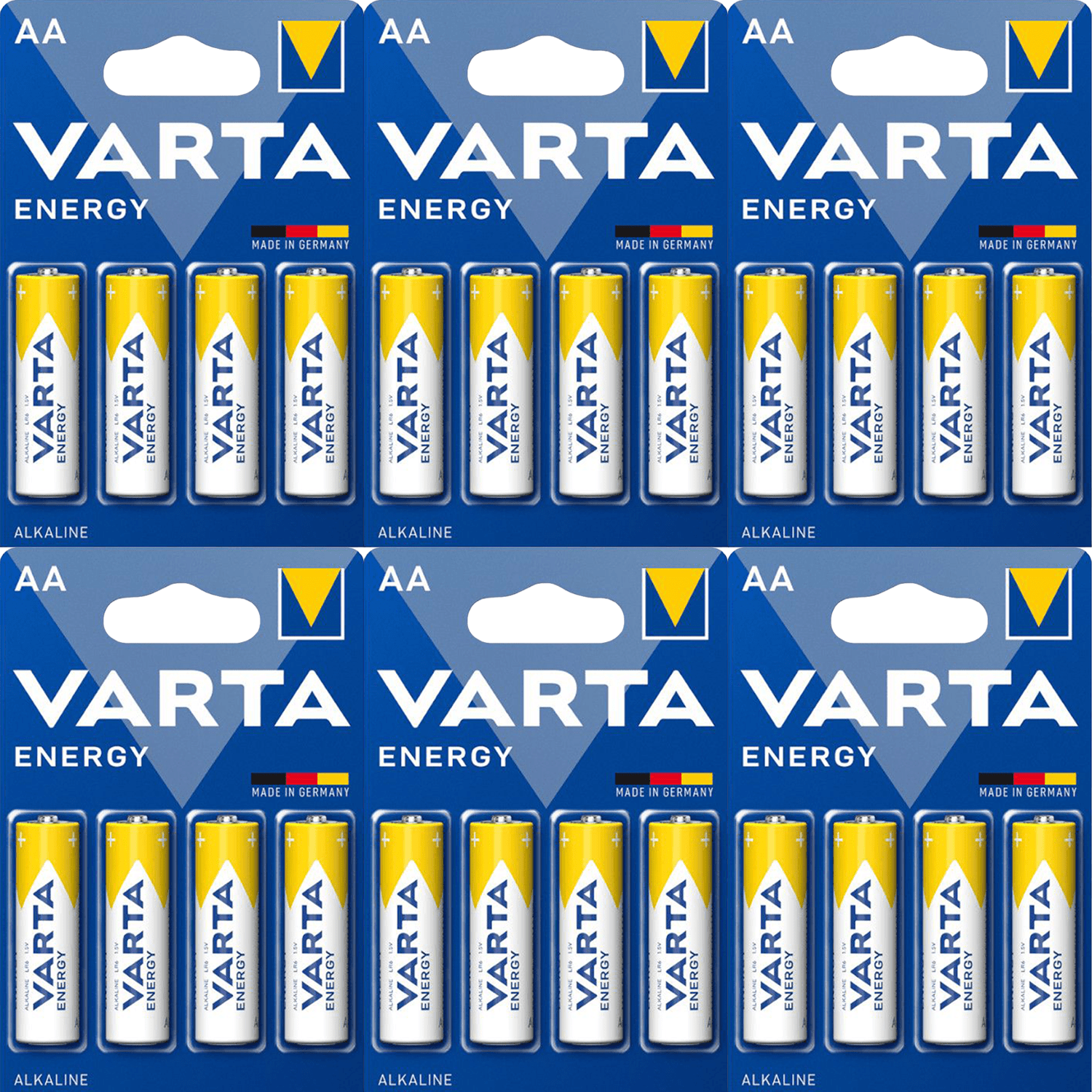 Pilas AA Alcalinas de Alto Rendimiento, VARTA Energy, Larga Duración, Energía Continua, Ideal para Controles Remotos, Juguetes Electrónicos, Linternas, Lámparas, Relojes, Cámaras y Otros Dispositivos de Uso Diario - VARTA