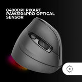 Mars Gaming MM-SK, Ratón Gaming Inalámbrico Vertical Tri-Mode Ergonómico, Iluminación RGB Chroma, Sensor Óptico Pixart 8400DPI, Switches Mecánicos Huano, 9 Botones Programables, Negro