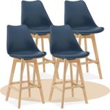 Taburete Alto Cocina con Respaldo, Asiento Blando y Tapizado, Patas Altas Resistentes de Madera de Haya con Reposapiés, Sillas Nórdicas, Ideal para Cocina, Salón, Comedor y Restaurante, 54.5 x 49.5 x 106 cm
