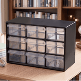 Organizador Multiusos Cajones, Caja de Almacenamiento de Plástico Duradero y Ligero, Perfecto para Todo Tipo de Escritorios, Ideal para Organizar, 9 Compartimientos, Negro