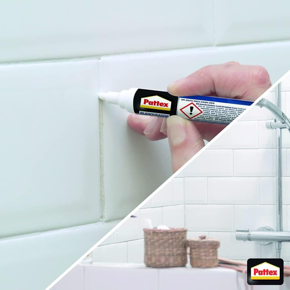 Pattex Baños y Cocinas, Rotulador Blanqueador de Juntas Blanco, Resistente al Moho, Aplicación Fácil y Precisa, 1 Rotulador de 7ml