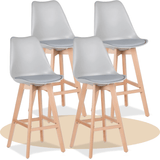 Taburete Alto Cocina con Respaldo, Asiento Blando y Tapizado, Patas Altas Resistentes de Madera de Haya con Reposapiés, Sillas Nórdicas, Ideal para Cocina, Salón, Comedor y Restaurante, 54.5 x 49.5 x 106 cm