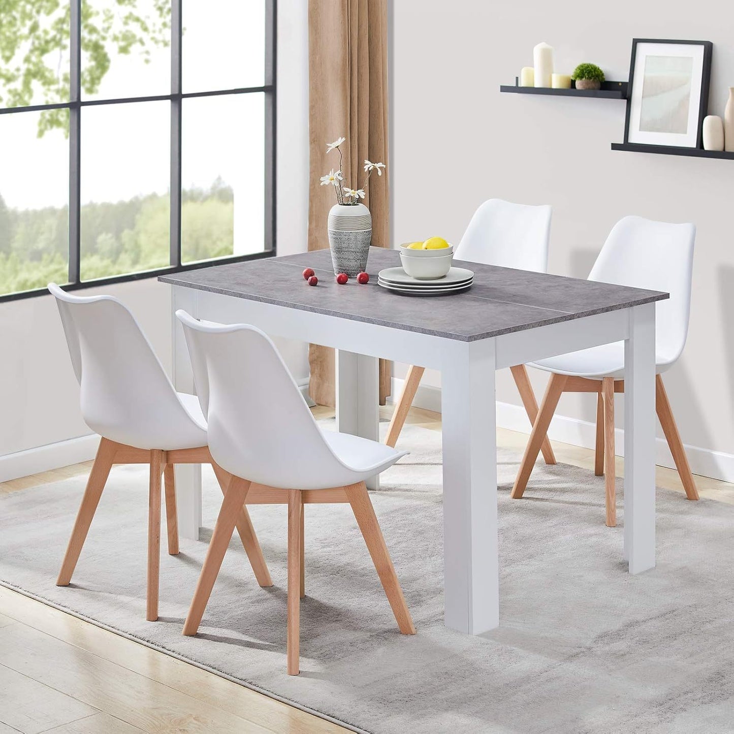Sillas para Comedor, Sillas de Cocina con Asiento Blando, Tapizado y Patas Resistentes de Madera de Haya