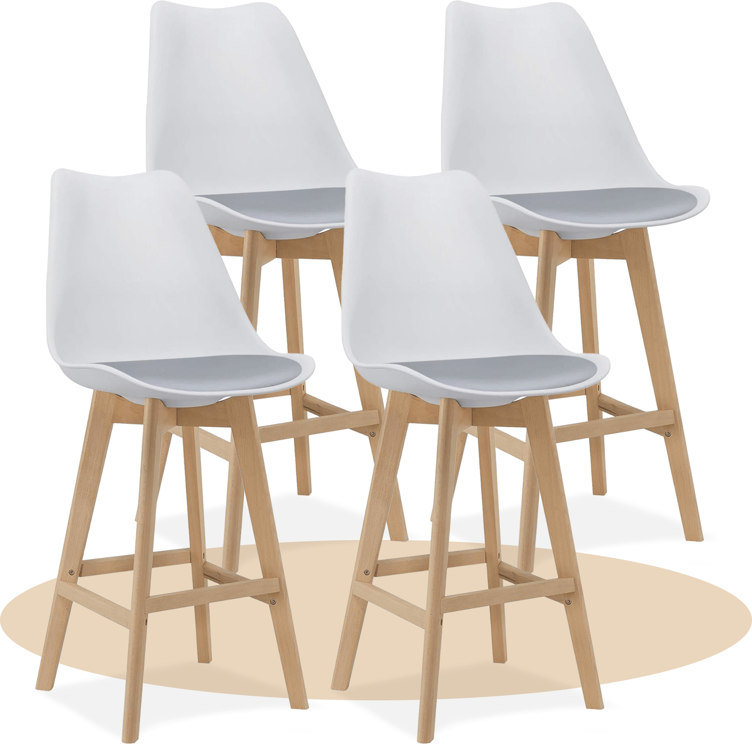 Taburete Alto Cocina con Respaldo, Asiento Blando y Tapizado, Patas Altas Resistentes de Madera de Haya con Reposapiés, Sillas Nórdicas, Ideal para Cocina, Salón, Comedor y Restaurante, 54.5 x 49.5 x 106 cm