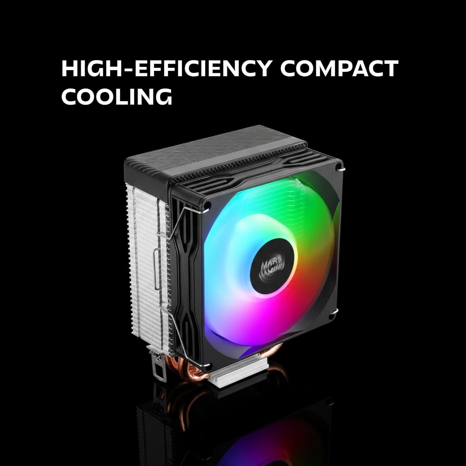 Mars Gaming MCPU-X2, Disipador CPU 150W TDP, 2x Heatpipes, Ventilador PWM FDB, Iluminación FRGB, Diseño Compacto SFF/Mini-ITX, Aletas de Aluminio, Cooler PC con Compatibilidad Intel y AMD, Negro
