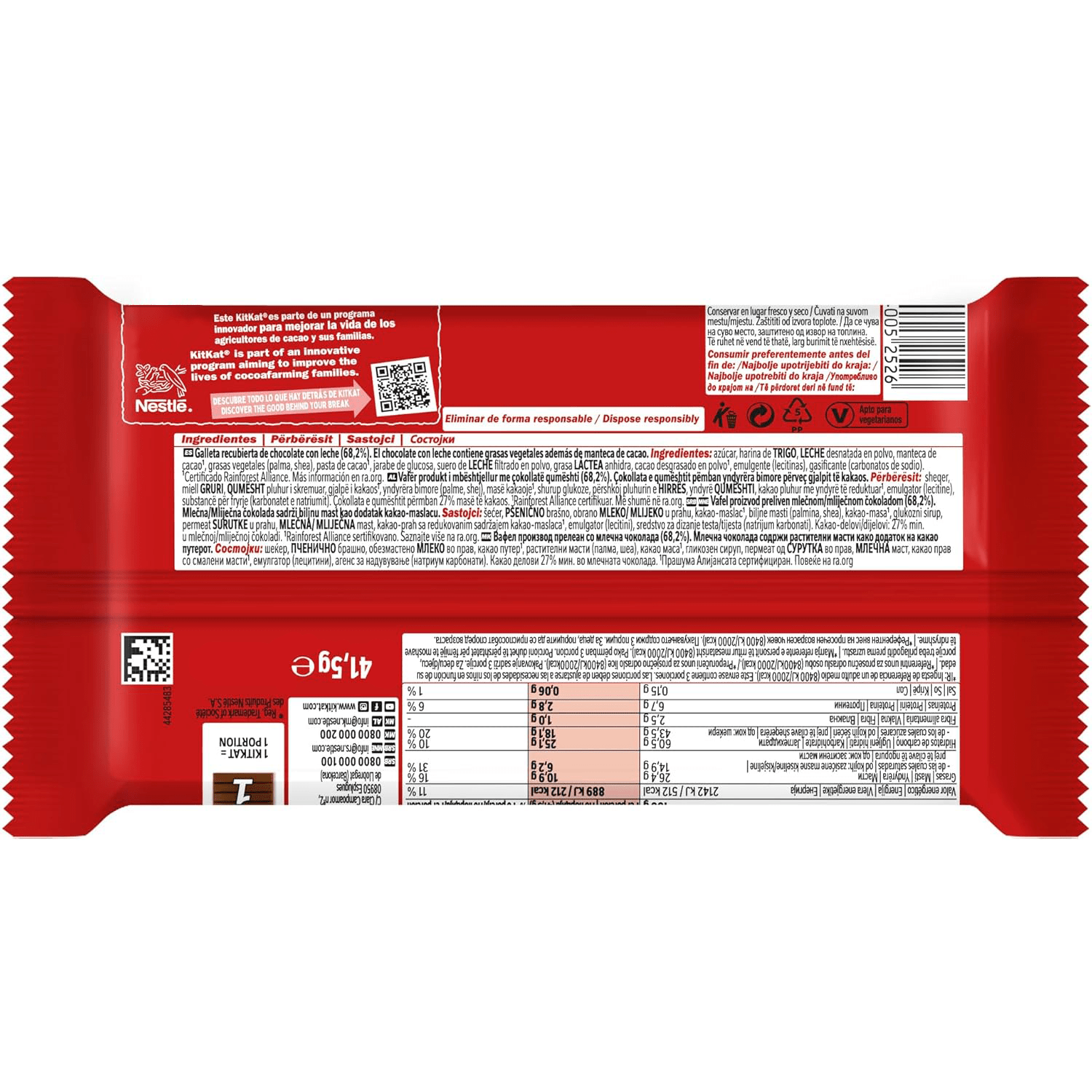 Nestlé KITKAT Barritas de Chocolate con Leche, Snack de Chocolate, Pack Ahorro de 24 Barras de 41,5g