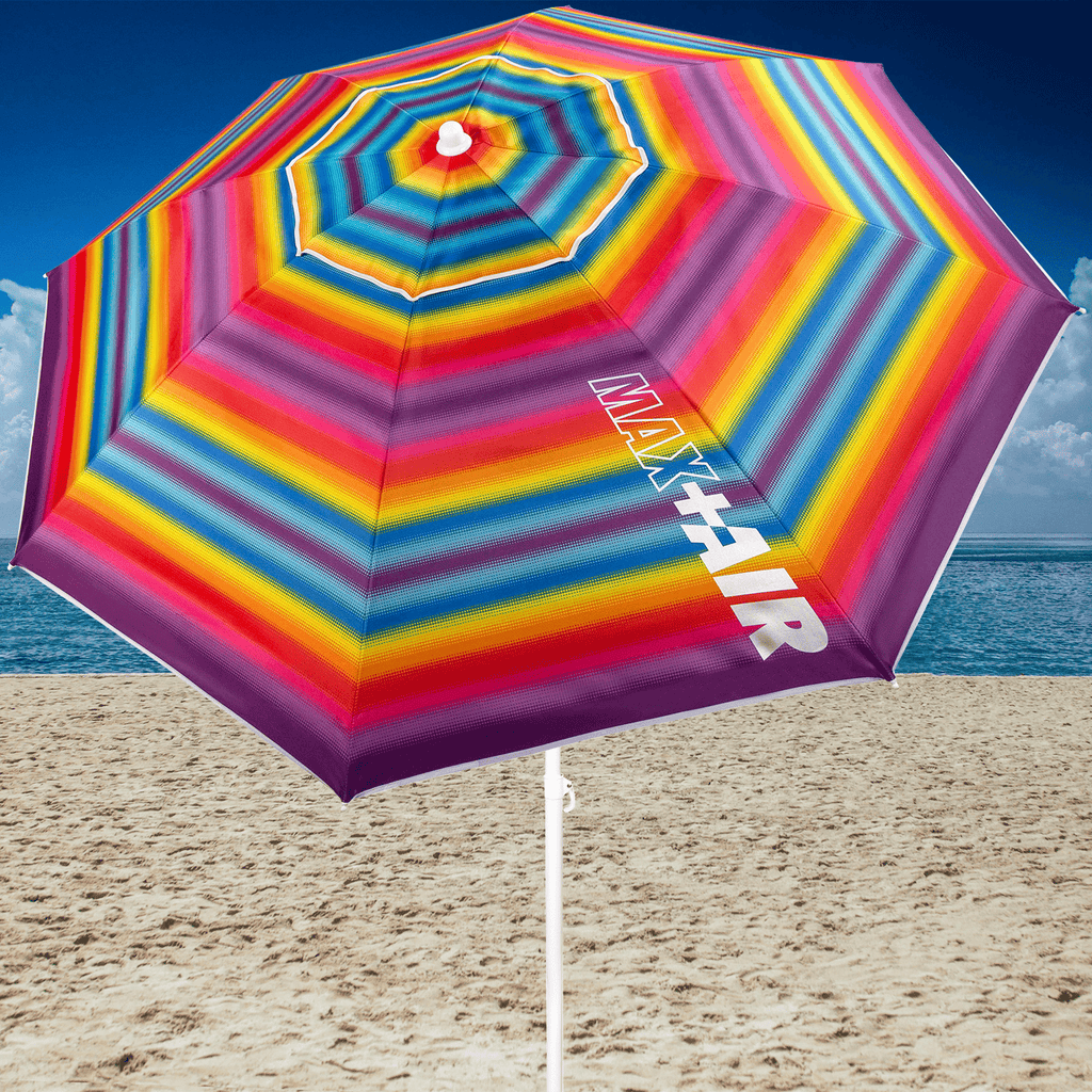 Sombrilla Playa Grande, 200cm / 220cm, Inclinable, Protección UV 50, Hecha de Aluminio y Tela Oxford con Revestimiento, Forma Única para Favorecer la Ventilación, 8 Varillas Resistentes y Flexibles, Ancho Tubo 28/32mm
