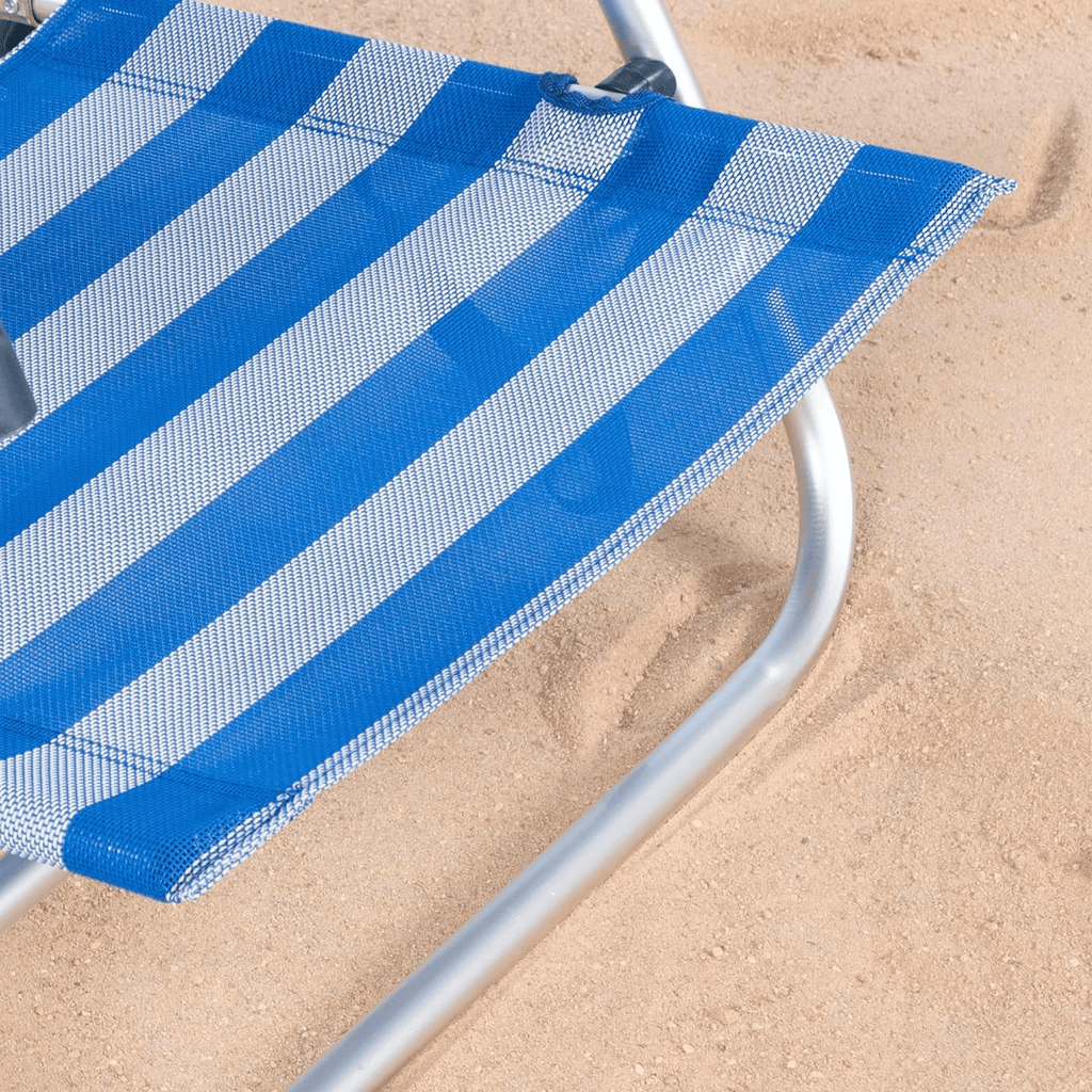 Silla Plegable Playa Reclinable y Resistente. Soporta hasta 110kg. Multiposición, Respaldo Reclinable, Cojín Acolchado. Ideal para Playa, Jardín, Terraza o Camping. 47x49x82cm