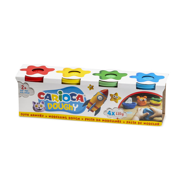 CARIOCA Pasta de Modelar, 4 Colores, Ideal para Manualidades, 4 Colores de 110g
