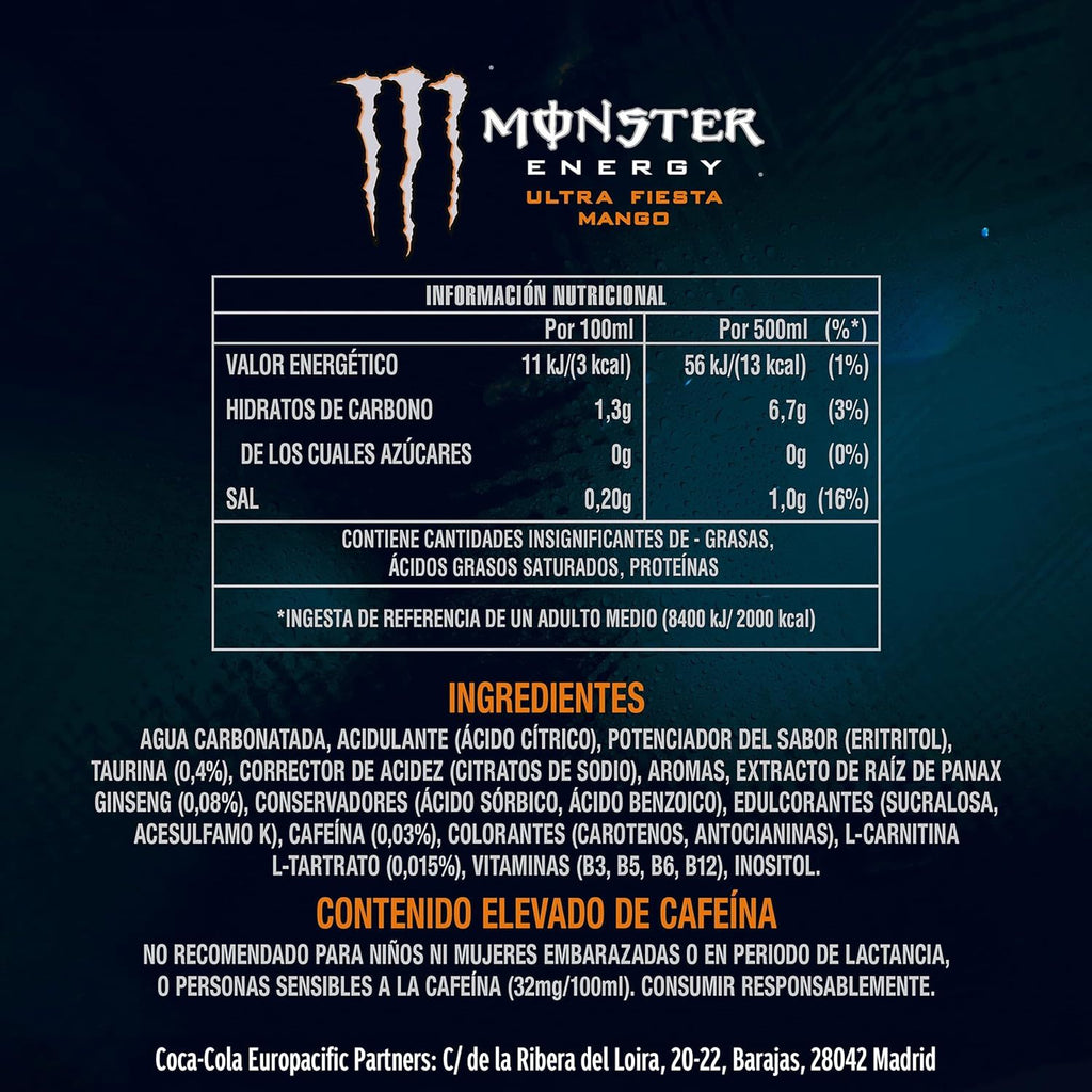 MONSTER ENERGY Bebida Energética, Refresco Energético, Pack 12/24 Latas de 500ml