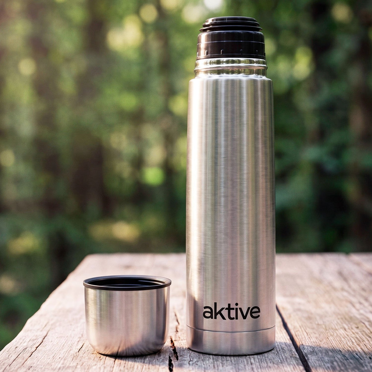 AKTIVE Botella Térmica de Acero Inoxidable con Doble Aislamiento, Mantiene Bebidas Calientes o Frías por 24 Horas, Tapa Antifugas, 500 ml, Plateado