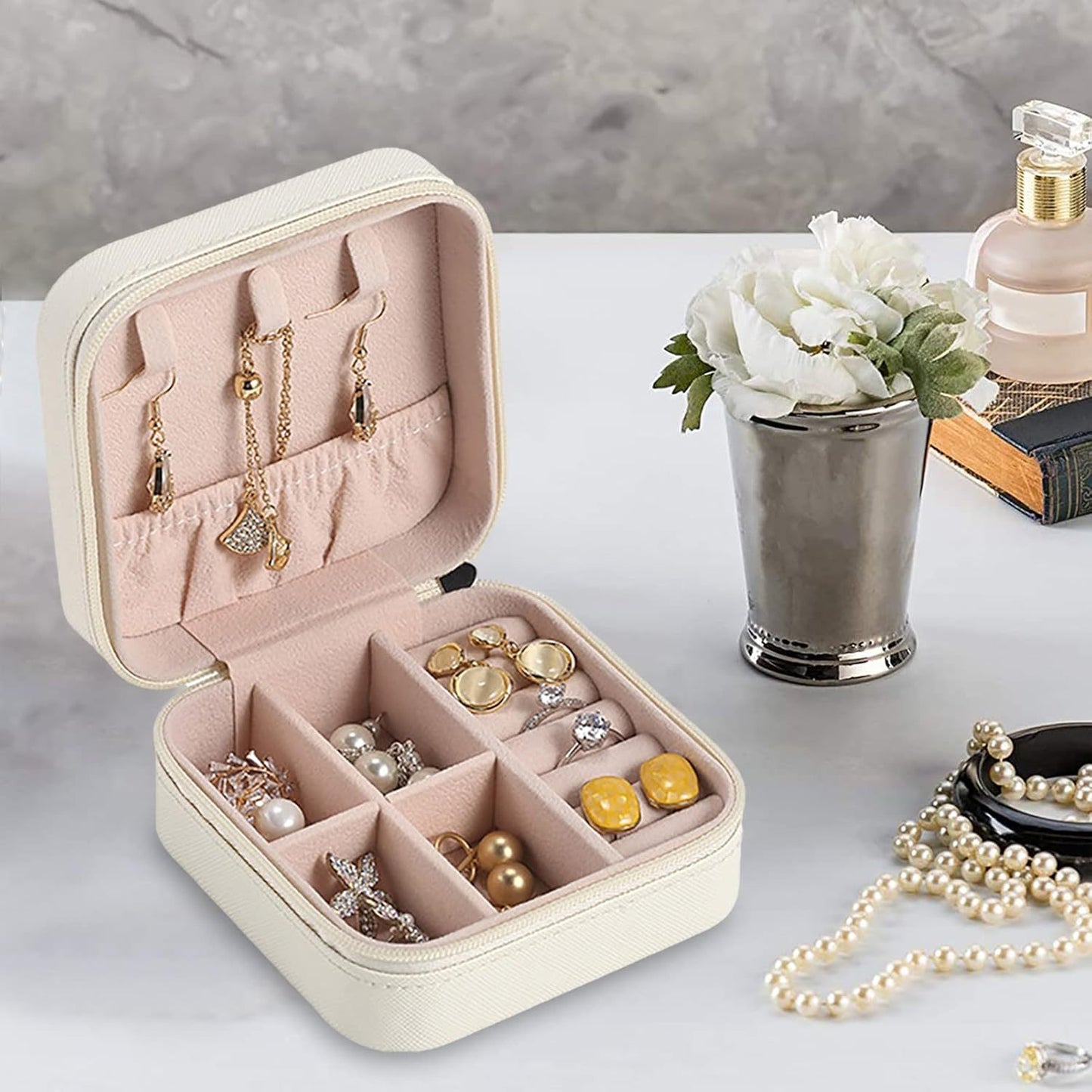 Mini Joyero Viaje, Estuche Portátil para Joyas, Organizador Joyas, Portable, Ideal para Viajes, Cremallera Resistente, Caja de Almacenamiento para pendientes, anillos, collares, pulseras