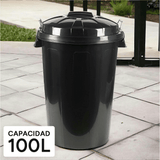Cubo Basura 100 Litros de capacidad con Tapa. Fabricado en Plastico Resistente, Ideal para Almacenaje de Basura para el Hogar, Oficina o Industria