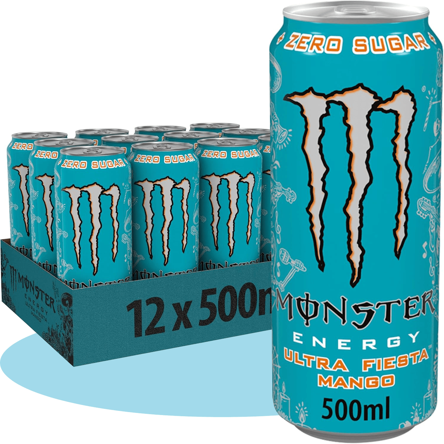 MONSTER ENERGY Ultra Fiesta Mango Bebida Energética Sabor Mango, Sin Azúcar, 12 Latas de 500ml