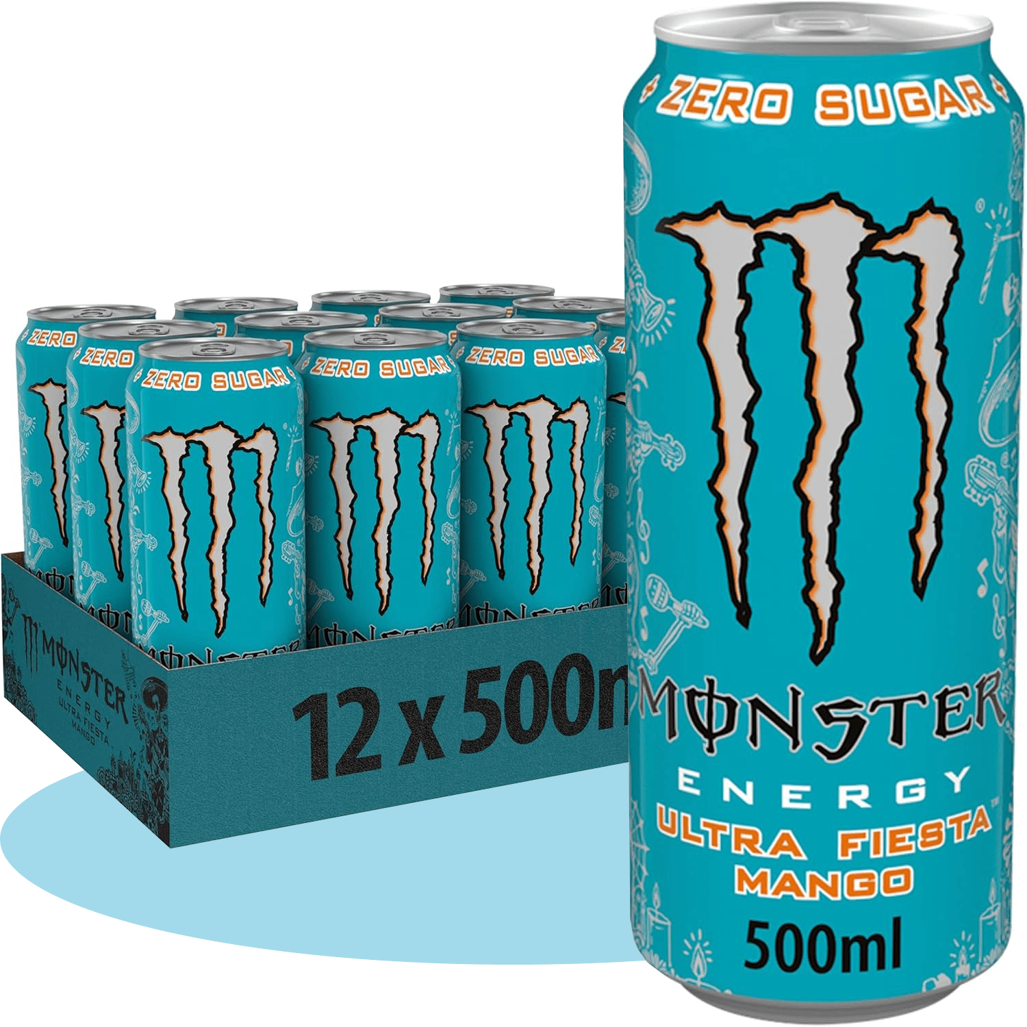 MONSTER ENERGY Ultra Fiesta Mango Bebida Energética Sabor Mango, Sin Azúcar, 12 Latas de 500ml