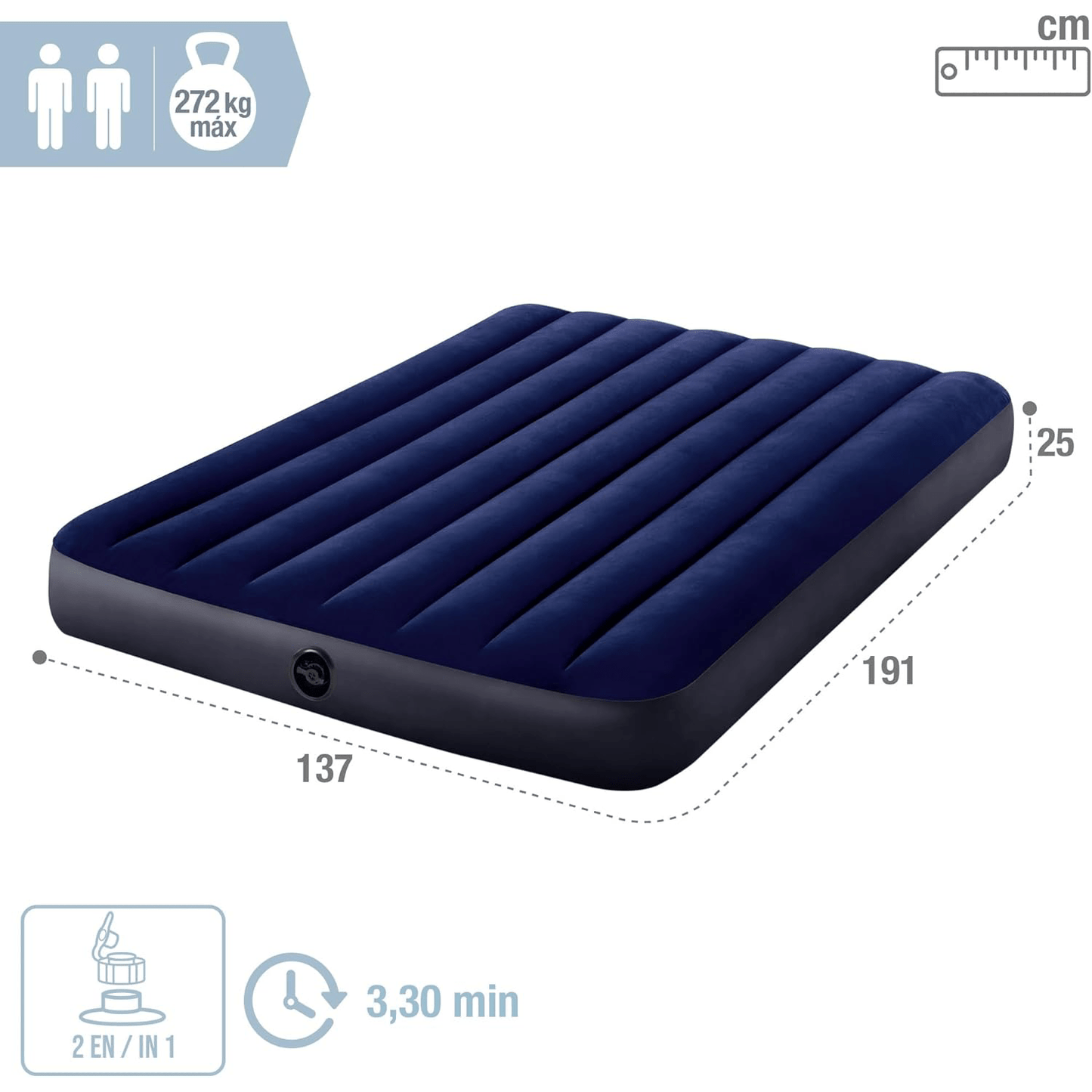 INTEX Colchón Hinchable, Colchon Inflable, Rápido Hinchado, Alta Resistencia con Extra de Firmeza, Comodidad y Durabilidad, Apto para Interior y Exterior, Hecho de Miles de Fibras de Poliéster que no se Estiran ni por el Tiempo ni por el Uso