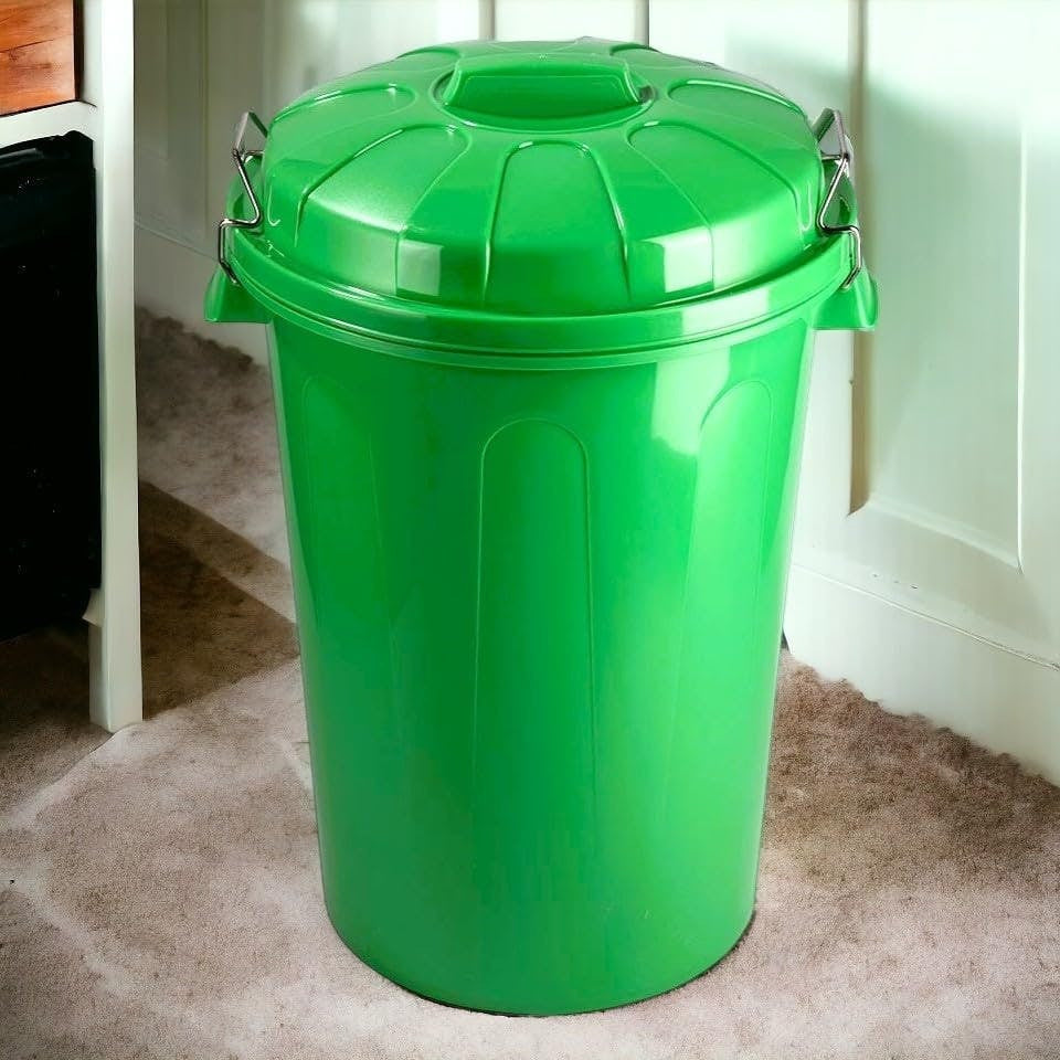 Cubo Basura 100 Litros de capacidad con Tapa. Fabricado en Plastico Resistente, Ideal para Almacenaje de Basura para el Hogar, Oficina o Industria