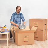 packer PRO Caja Cartón para Mudanzas y Almacenaje Ultra Resistentes con Asas, Fabricadas en Cartón Duro, Ideal para Mudanzas o Almacenaje de Libros y Ropa, Transporte Cómodo y Seguro gracias a las Asas Laterales