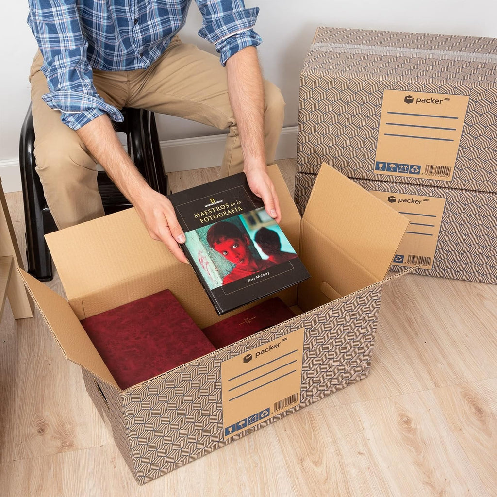Pack 10 Cajas Carton para Mudanzas y Almacenaje Ultra Resistentes con Asas