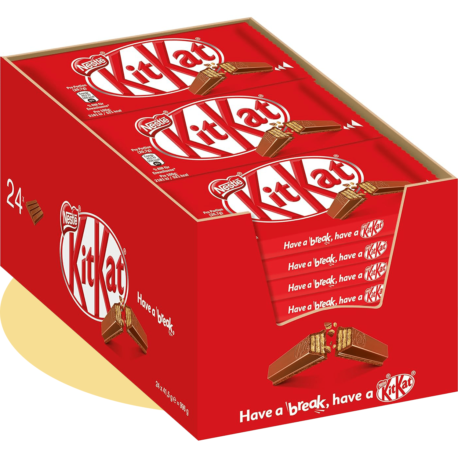 Nestlé KITKAT Barritas de Chocolate con Leche, Snack de Chocolate, Pack Ahorro de 24 Barras de 41,5g