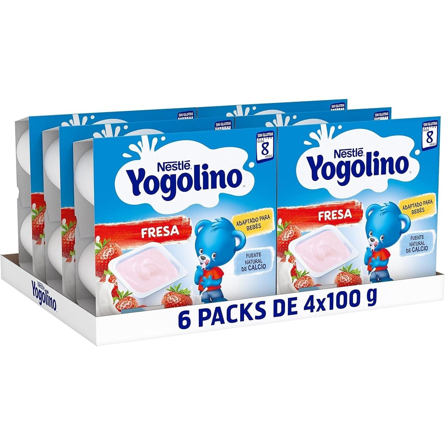 NESTLÉ Yogolino Fresa, Yogur Infantil a partir de los 8 Meses, Sin Gluten, 4 Tarrinas de 100g por Paquete