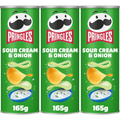 Pringles Sour Cream & Onion, Snack de Patatas Fritas sabor Crema Agria y Cebolla, Tamaño XL de 165g, Pack de 3 Unidades