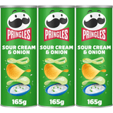 Pringles Sour Cream & Onion, Snack de Patatas Fritas sabor Crema Agria y Cebolla, Tamaño XL de 165g, Pack de 3 Unidades
