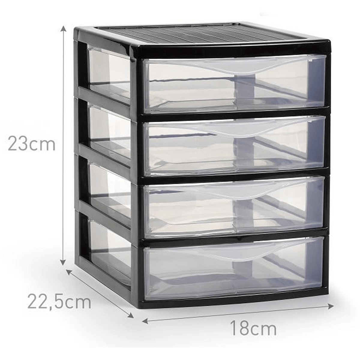 Cajonera Almacenamiento Plástico de Sobremesa, 4 Cajones, Ideal para Ordenar y Organizar el Hogar, Negro, 18 x 22.5 x 23cm