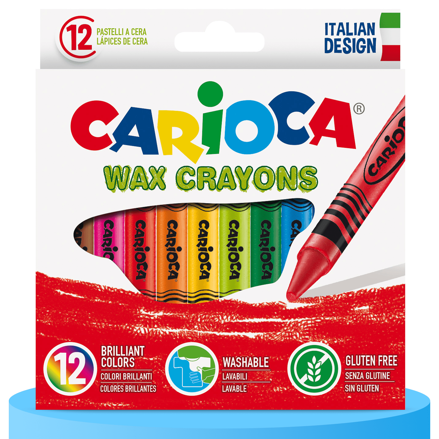 CARIOCA Ceras Colorear Super Resistentes, Crayones de Colores, Colores Brillantes, Lavables, Paquete de 12 Ceras