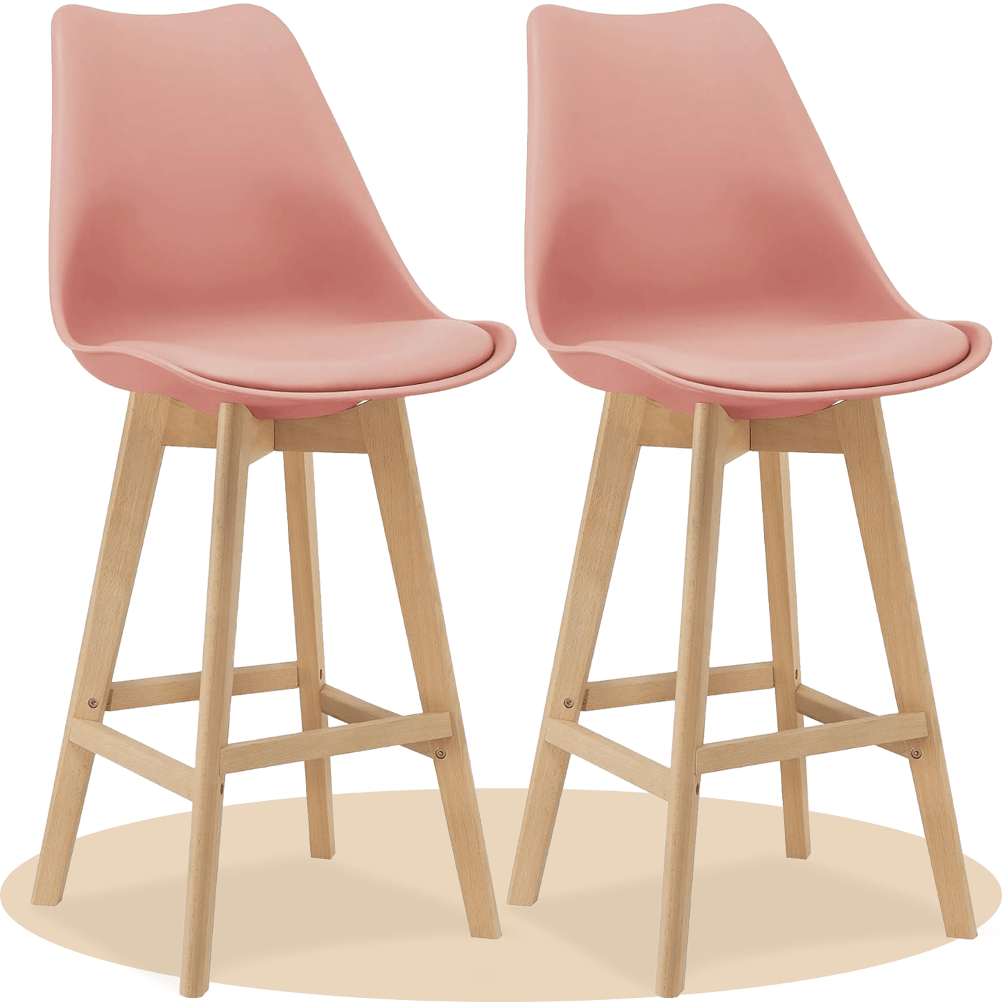 Taburete Alto Cocina con Respaldo, Asiento Blando y Tapizado, Patas Altas Resistentes de Madera de Haya con Reposapiés, Sillas Nórdicas, Ideal para Cocina, Salón, Comedor y Restaurante, 54.5 x 49.5 x 106 cm