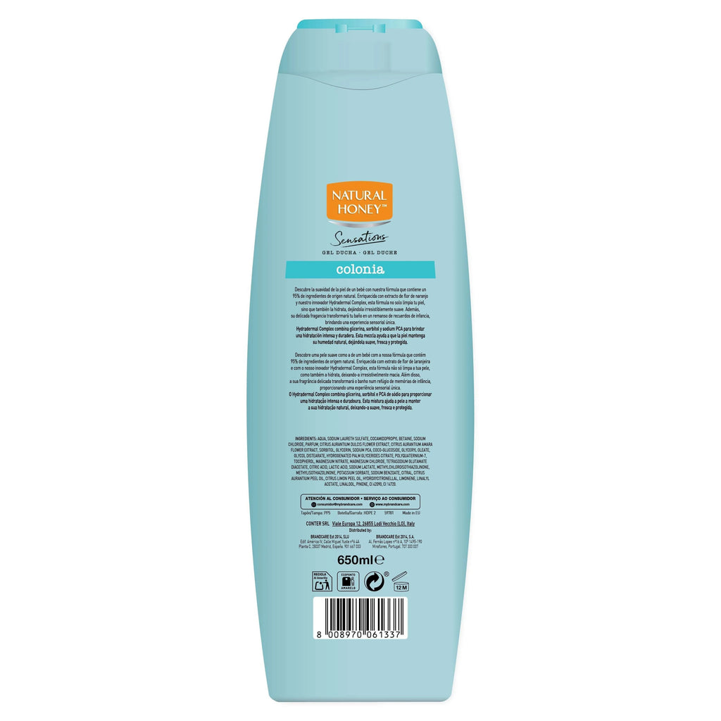 Natural Honey, Gel de Ducha Colonia con Extracto de Flor de Naranjo y Hydradermal Complex para una Piel Suave, Radiante e Hidratada, Refrescante y Delicado, Línea Sensations, 650 ml