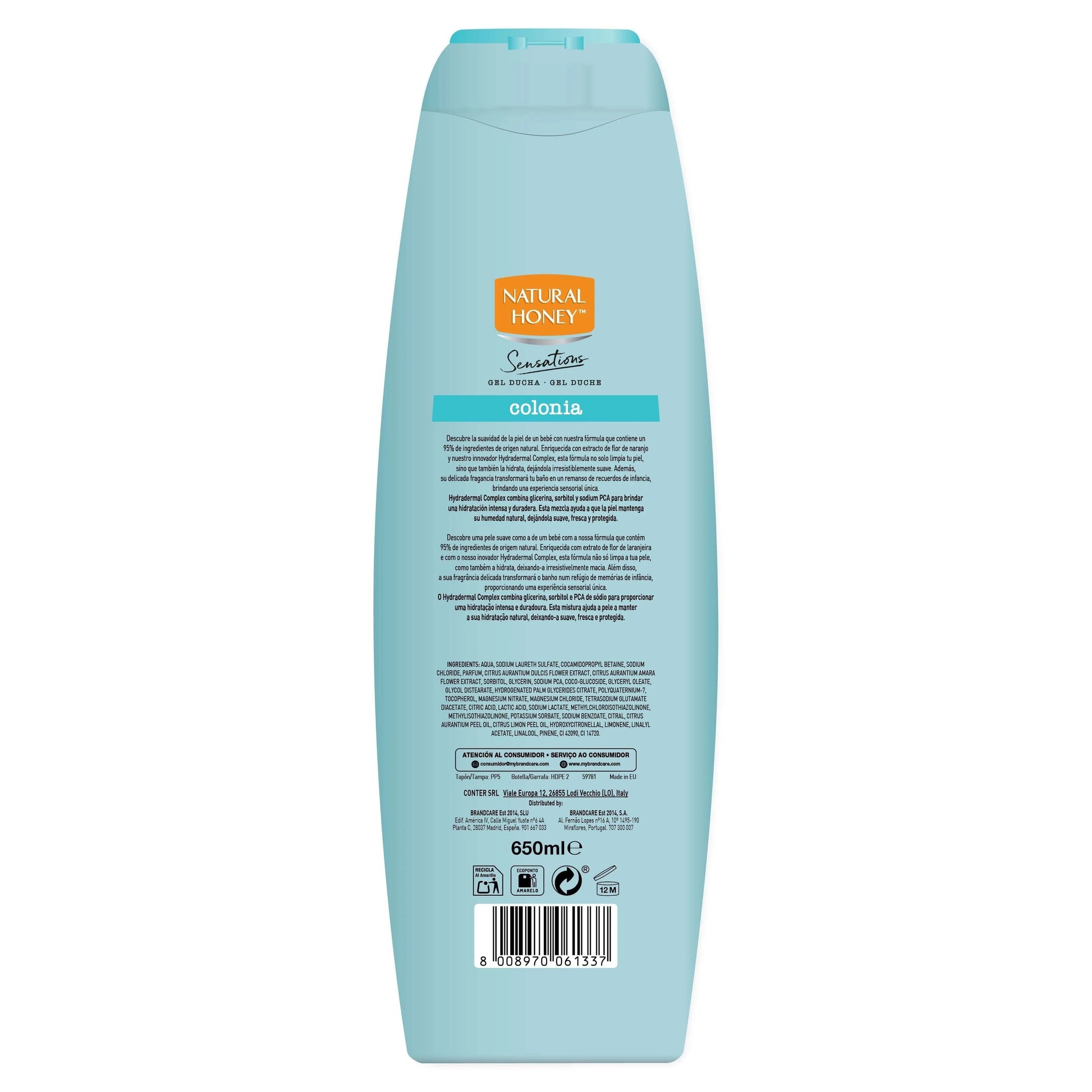 Natural Honey, Gel de Ducha Colonia con Extracto de Flor de Naranjo y Hydradermal Complex para una Piel Suave, Radiante e Hidratada, Refrescante y Delicado, Línea Sensations, 650 ml