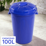 Cubo Basura 100 Litros de capacidad con Tapa. Fabricado en Plastico Resistente, Ideal para Almacenaje de Basura para el Hogar, Oficina o Industria