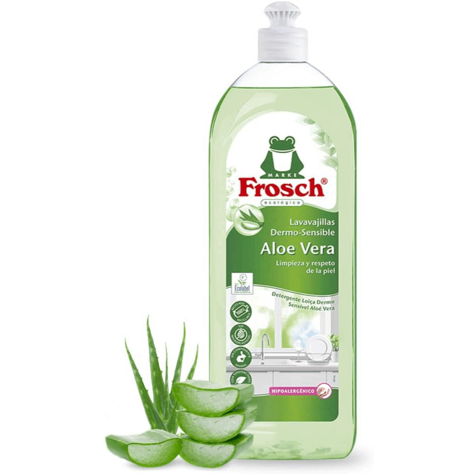 Frosch Lavavajillas Líquido, Lavavajillas Detergente a Mano con Extractos de Aloe Vera, Desengrasa y Protege la Piel, Botella de 750 ml