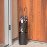 Paragüero de Metal para Entrada, Hogar y Oficina, Diseño Vertical Decorativo con Acabado Calado, Estructura Cilíndrica para Organizar Paraguas, Negro, 19.5 x 19.5 x 49 cm
