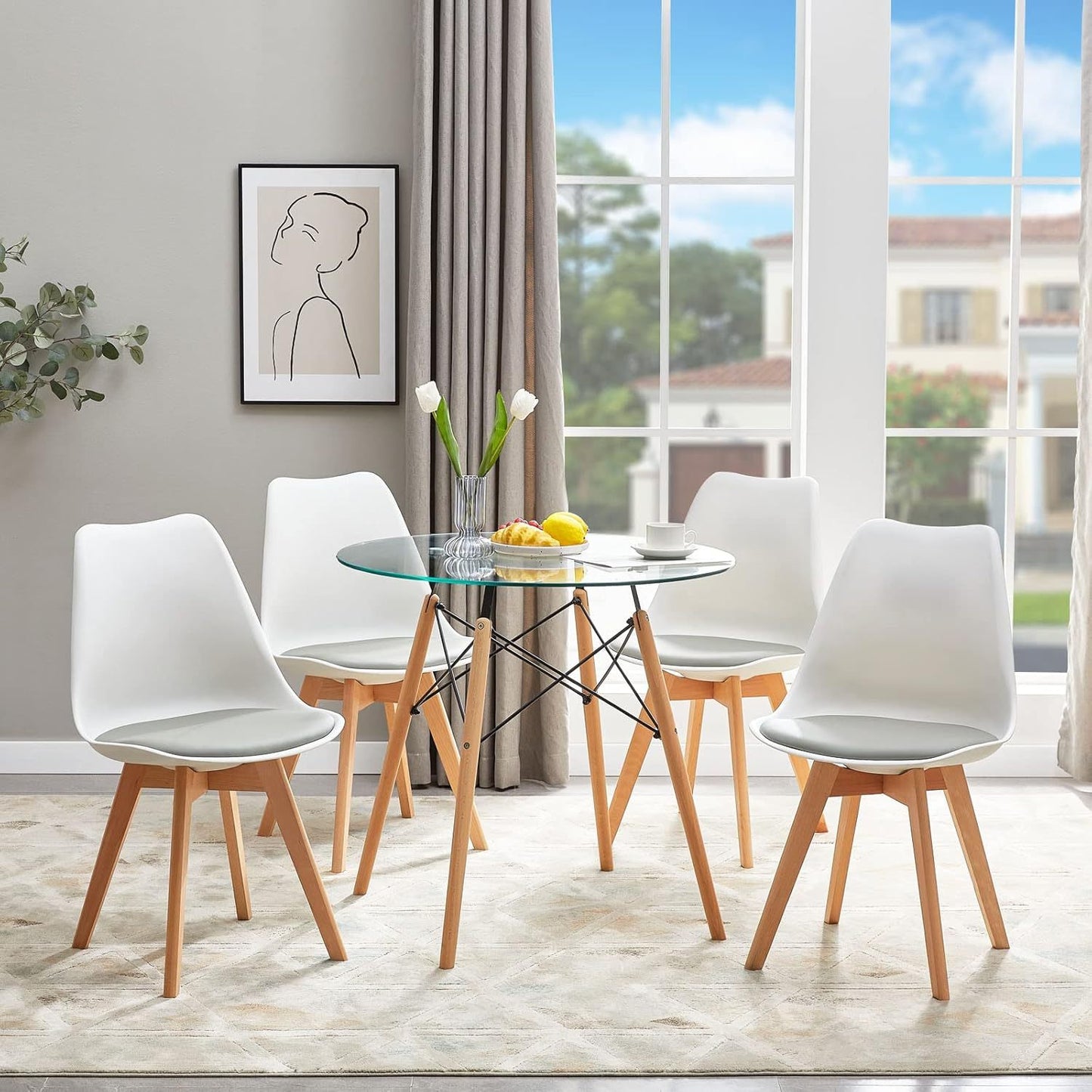 1/2/4/6 Unidad Sillas para Comedor, Sillas para Cocina con Asiento Blando, Tapizado y Patas Resistentes de Madera de Haya, Sillas Nórdicas