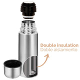 AKTIVE Botella Térmica de Acero Inoxidable con Doble Aislamiento, Mantiene Bebidas Calientes o Frías por 24 Horas, Tapa Antifugas, 500 ml, Plateado