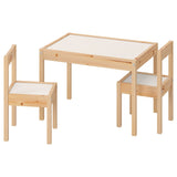 Mesa para Niños con 2 Sillas, Hechas de Pino Macizo, Superficie Laminada Blanca Fácil de Limpiar, Ideal para Espacios Reducidos