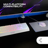 Mars Gaming MCP124, Combo Gaming 3en1, Teclado Ergonómico H-Mech LED RGB, Ratón RGB 3200DPI Switches HUANO, Alfombrilla Nanotextil 360x260mm, Compatibilidad Multiplataforma, Layout Francés, Blanco