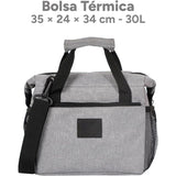 Bolsa Térmica Comida de 30L de Capacidad, Bolsa Aislamiento Isotérmico Hermética, Resistente y Espaciosa, ideal para Picnic, Playa, Camping y Excursión, Negro y Gris