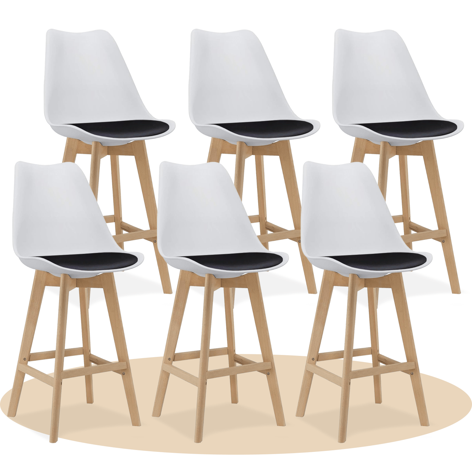 Taburete Alto Cocina con Respaldo, Asiento Blando y Tapizado, Patas Altas Resistentes de Madera de Haya con Reposapiés, Sillas Nórdicas, Ideal para Cocina, Salón, Comedor y Restaurante, 54.5 x 49.5 x 106 cm