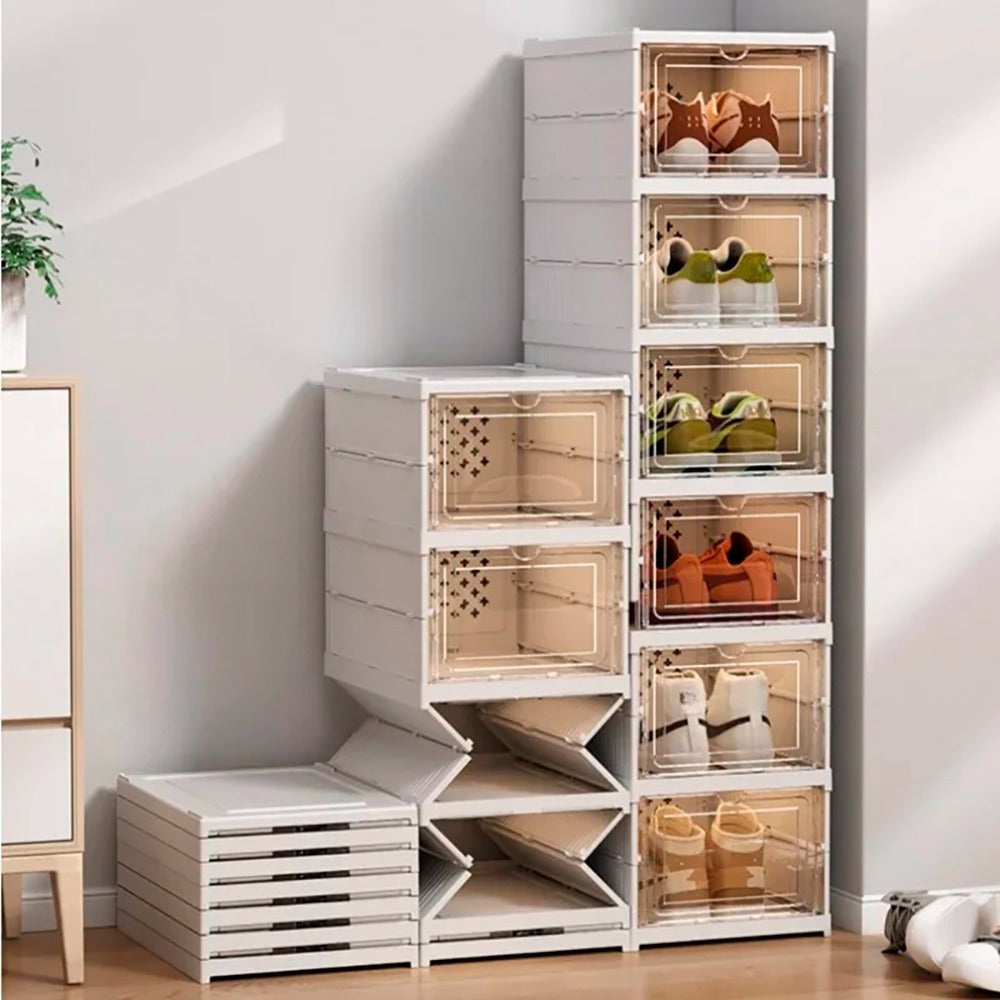 Zapatero Apilable de 6 Niveles para Zapatos, 6 Módulos para Organizar Calzado, Almacenamiento de Plástico a Prueba de Polvo con Tapa para Dormitorio y Sala de Estar, Resistente, Montaje Fácil y Rápido, Medidas Montado: 105 x 34,5 x 25,5 cm
