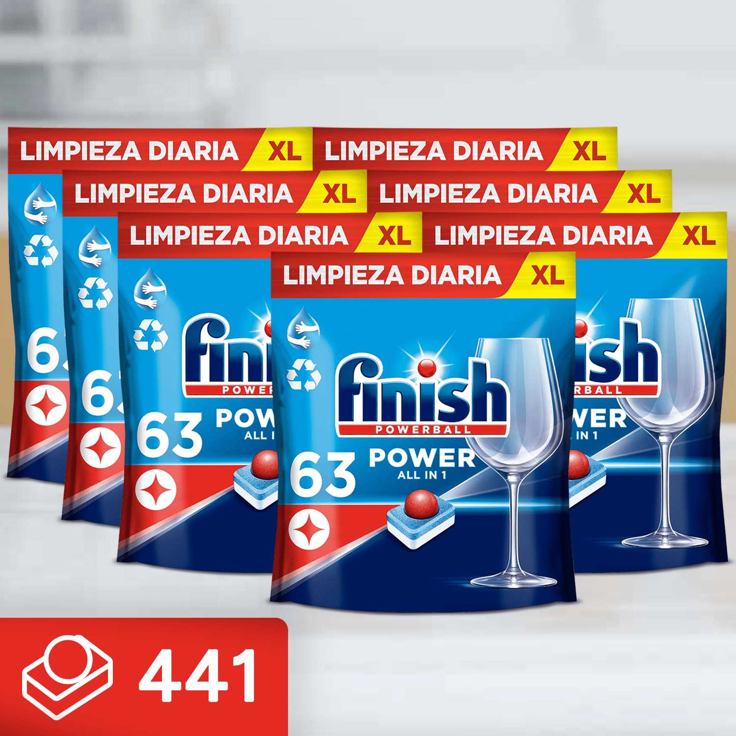 Finish Powerball Power All in 1 Pastillas Lavavajillas con potente Powerball para Eliminar las Manchas de Grasa más Difíciles, Limpieza y Brillo diario, No se necesita Prelavar