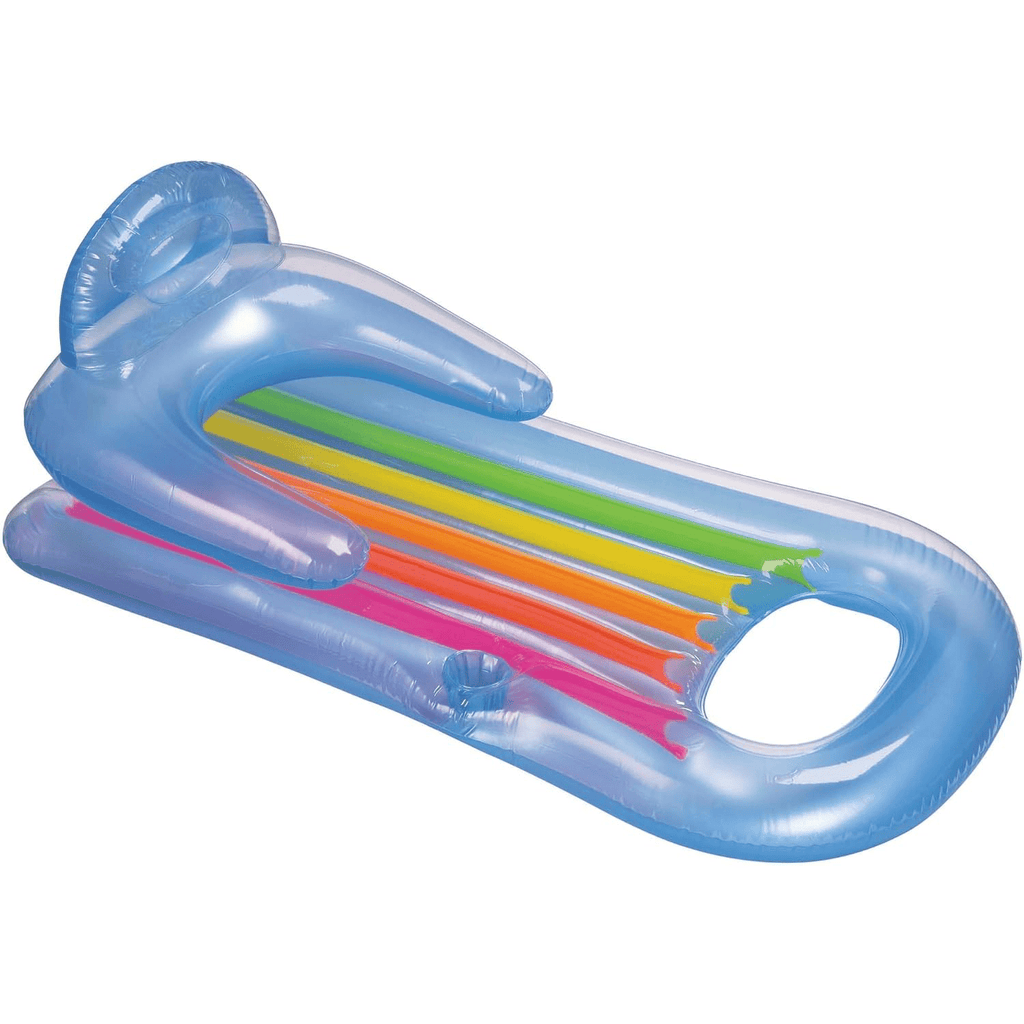 Colchoneta Inflable Piscina, Hamaca de Agua Flotante con Respaldo y Porta Bebidas, Hecha de Vinilo Ultra Resistente, Con 2 Cámaras de Aire para Mayor Seguridad, Incluye Parche para Reparar Pequeños Poros o Pinchazos, 100kg Peso Máximo, Color Aleatorio