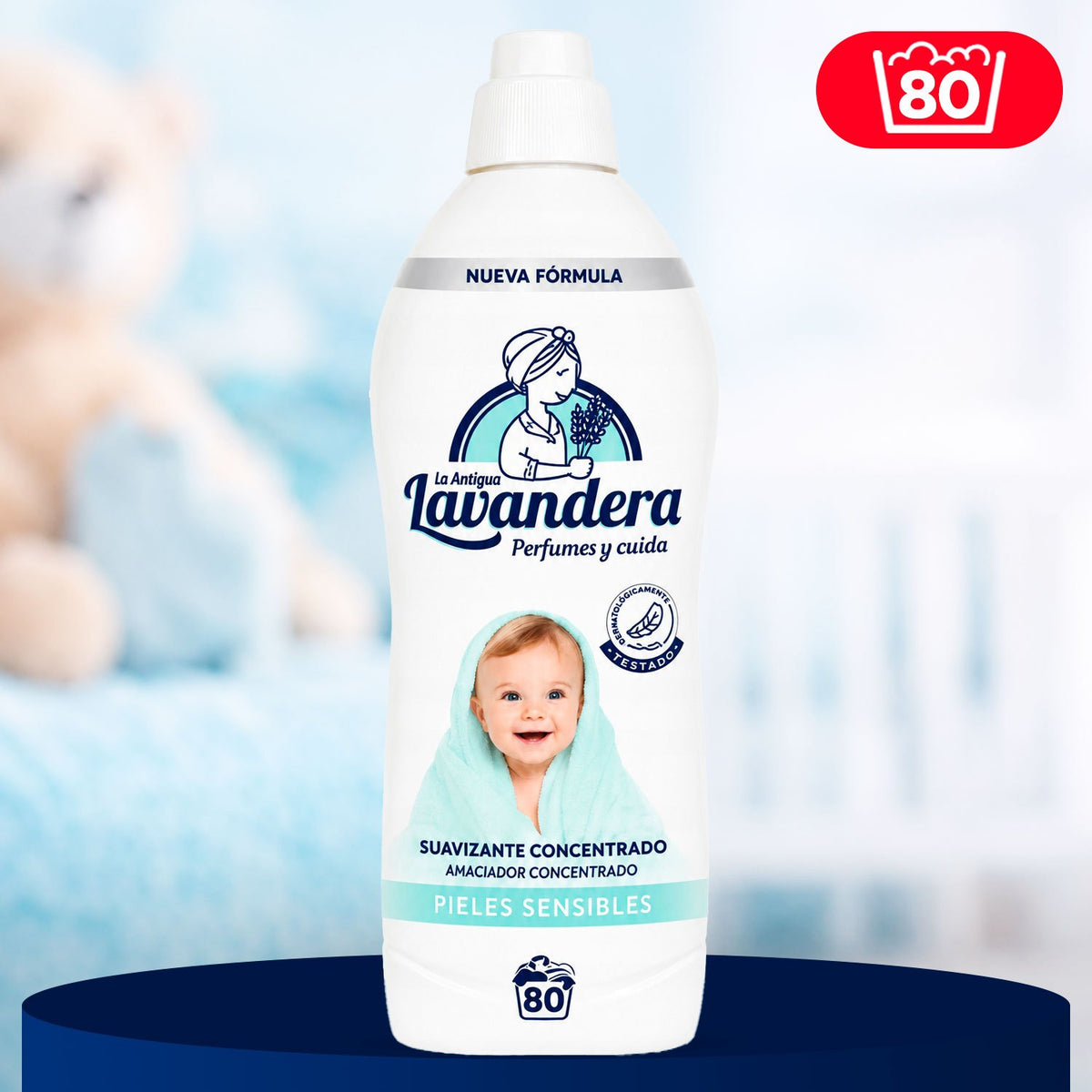 La Antigua Lavandera Suavizante Concentrado para Ropa, Pieles Sensibles, 1.6 L, 80 Lavados