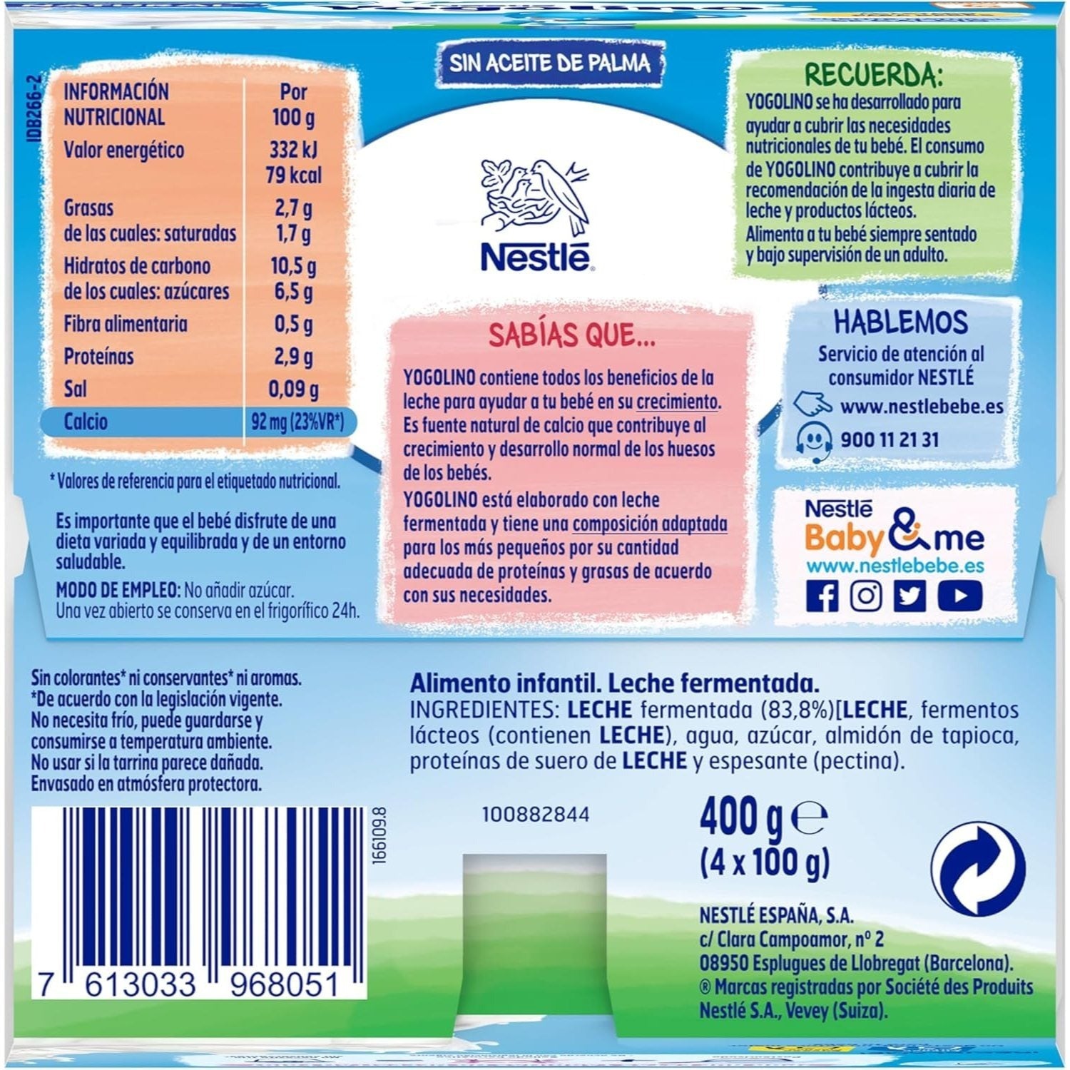 NESTLÉ Yogolino Natural, Yogur Infantil a partir de los 8 Meses, Sin Gluten, 4 Tarrinas de 100g por Paquete